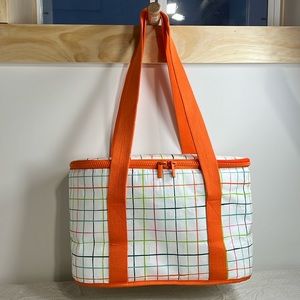 Ikea White & Orange Check Plaid Cooler Bag Picnic Bag Multicolor